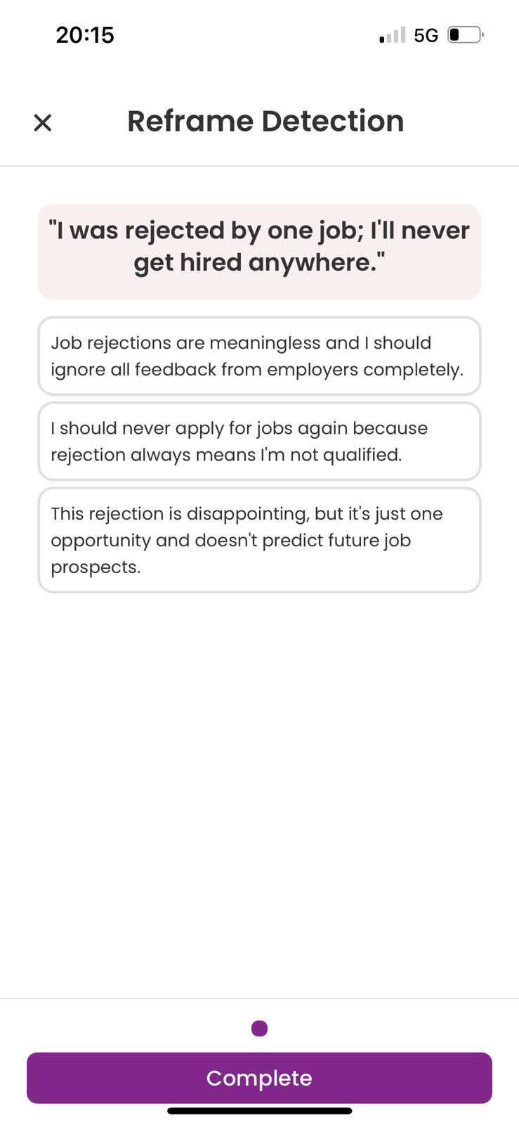 Reframe Detection - Personalized Exercises